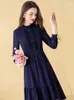 Casual Dresses EVNISI French Fashion Chiffon Navy Dress Mid-length Spring And Summer Elegant Ruffles Solid Vestidos 2024