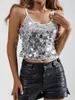 Frauen Tanks Silber Big Pailletten Ernte Cami Top Elegant Ärmel für Party Club Disco Kleidung