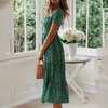 Vestidos Vintage Print Puff Souve Summer Plage robes douces cols décontractés cols floral maxi longue robe festa y240416