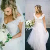 Wedding Bruidsjurk Jurk Jurks Prachtig A LINE V NEK Mouwloze kanten applique vloer lengte tule op maat gemaakte plus size vestidos de novia pplique estidos