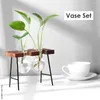 Vases de plantes de bureau hydroponiques Vase Vintage Verage Bonsaï Bonsaï Pot-Pot Tabetop Decoration avec plateau en bois décor
