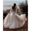 Sukienki Suknia ślubna ślub ślubny boho długie rękawy koronkowe aplikacje kropkowane pojemnik na głębokie miejsce na dekolcie tiul na plaży vestido de novia estido
