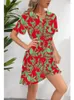 Robes de fête Summer V Neck Print Print For Women Elegant Commuter Office Ladies Robe Fashion Short Mancheve décontractée Boho Beach Sund fouet