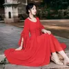 Vestidos casuais Yosimi-Red Chiffon Long Dress for Women O-Gobes Sleeve Tassel Empire Evening Party Elegant Summer 2024