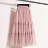 Saias Top Pest for Women Women Trendy Summer Summer pesado costura de renda Mesh Long Size Faldas Para Mujeres