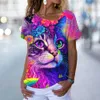 T-shirt pour femmes T-shirt mode 3d animal imprimé à manches courtes t-shirts décontractés en V Verg