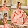 Платья кристаллы 2021 коралловый свет Quinceanera Beadered Scheetheart Searline Ruffles Emelcodery Satin Tule Prom Ball Gown vestidos