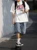 Męskie szorty men dżinsy Niebieskie dżins jorts workowate harajuku spodnie uliczne odzież Y2K 11K Koreańska moda retro neutralna letnia odzież 2405