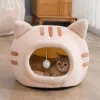 Huizen SemiSeclosed Cat Bed niet -slip Pet Kitten Kitten House Indoor Sleeping Katten Cave Bed pluche opvouwbare kleine honden tent spul