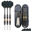 Darts Professional Hard 24G Brass Barrel Steel Pointed Aluminum Carved Spindle Pet Flight 3 Piece Box House Friends Party Toys Drop D Dh0We