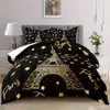 Copertura del piumone matrimoniale, Torre Eiffel Parigi da letto, set oro nero, set di camere da letto Queen, decorazione di Parigi per set di trapunte per letti per camera da letto (escluso il copripiumino e il cuscino