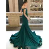 Kleider Meerjungfrau Hunter Green Evening Funkle Pailletten elegant von den Schulterkappen -Ärmeln 2019 Mitte formelle Prom -Party -Kleid