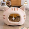 Huizen SemiSeclosed Cat Bed niet -slip Pet Kitten Kitten House Indoor Sleeping Katten Cave Bed pluche opvouwbare kleine honden tent spul