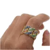 Bandringar Big Promotion Luxury Design Finger Ring Högkvalitativ asfalterad fl cz Stone Punk Styles Hip Hop Men for Party Jewelry Wholesale Otiaj