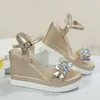 Womens Summer Wedge High Heel Sandals Platform Sandaler med öppna tjocka sulor Casual Shoes 2024 Gold Silver Pink Sandals 240425