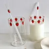 Tambuli da 300 ml di vetro simpatico fragola con paglia creativa acqua trasparente Student Milk Resistente al calore H240506