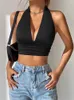 Serbatoi femminili Colore solido Halter Top senza battute d'appalto da donna Summer Sexy Sleeveless Deep V-Neck Crop Tops Streetwear Y2K Abiti