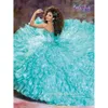 Fishbone Sweet Pageant Girls Dresses Quinceanera 16 Ruffle Organza Ball Gown Birthday Party Floor Length Prom Dress