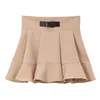 Faldas estilo japonés dulce dama alta cintura adelgazante hoja de loto a- line mini falda borde de primavera simple verano corto