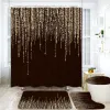 Rideaux noirs dorés brillant brillant rideau de douche imprimé brillant rideaux de salle de bain en tissu moderne et décor de couverture de toilette de tapis de bain non glisser