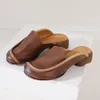 Slippers birkuir talons épais femmes fermées à bout de cuir authentique luxe extérieur cousu sandales de plage d'été dames