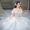 2024 Princess Wedding Dresses off shoulder Beading Illusion Floral Sleeve Sparkly Crystal Skirt sexy Lace Bridal Gowns Beads Bride Robes De Marie