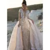 Zeemeermin prachtige bruiloft met pailletten afneembare jurken overskirts kanten appliqued vestidos de novia plus size country bruidsjurken