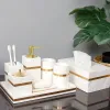 Sets Volakos White Natural Marble Bathroom Accessories Golden Luxury Soap Dispenser Soap Dish Tray Tissue Box Bathroom Set