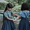 Japanse stijl zomer kinderen meisjes Suspender rok katoen donkerblauw denim dunne zachte ademende elastische taille verstelbare riem 240419