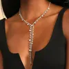 Kokeruttalande Rhinestone Y Formhalsbandsmycken för kvinnor 2024 Fashion Crystal Drop Pendant Collar Accessories