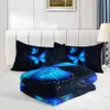 Duvet Cover 3PCS Modern Fashion Polyester -Set (1*Tröster + 2*Kissenbezug ohne Kern), bohmianer blauer Schmetterlingsbettbettschatz -Bett, weich bequem und bequem und