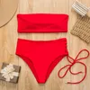 Frauen Badebekleidung Europa und die USA Solid Color Wischen Sie hohe Taille sexy Brustgurt Bikini Außenhandel Split Badeanzug