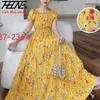 Thhone Vestidos Robe Maxi Long Dres Summer Indian Clothes Bohemian Cotton Linen Floral Short Sleeve Korean Style Casual 240418