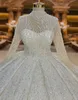 Свадебное платье Sparkle Ball Wedding Plorge 2024 Beads High Sece Beads с длинными рукавами платья невесты арабское свадебное платье.