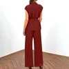 Pontas de duas peças de duas peças 2 conjuntos de ternos para mulheres roupas de verão Cap colete de pescoço de pescoço solto de perna larga Diário comutas diárias simples Conjunto elegante