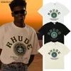 Rhude High End Designer kläder för Meichao 2024 Springummer Ny mångsidig grön bokstavsutskrift Lös Casual Short Hleeved Tshirt för män och kvinnor med 1to1 original