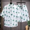 Summer Mens Floral Printing Short Sleeved Tshirt and Shorts Two Piece Set Hawaii Beach Streetwear Tracksude Men Vintage Suits 240426