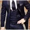 Blauw voor slijtage Navy bruidegom Tuxedos Wedding Peaked Rapel One Button Custom Made Business Men Suits Jacket Vest Pants