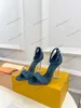 Sandalias de mujeres con tacón de verano Diseñador de moda Flores Impresión Denim Cañador Classic Crystal Clear Heel Sandalia de alta calidad Big Tize 10 cm Tacos para mujeres 35-41