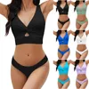 Bikini de maillot de bain pour femmes Hollow out Set Two Piece Couleur de couleur avec soutien-gorge sans maillot de bain en acier deux pièces