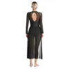 Stage Wear Women Lyrical Dance Dress Glittery Rhinestones Leotard Patchwork Flowy Split Skirts Sheer Mesh Long Sleeve Bodysuit Maxi Dresses