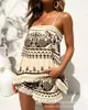 Damskie dresy plemienne druk Tassel Trim Cami Top Shorts Zestaw Kobiety Dwuczęściowe Y2K E-Girl Beach Dopasowanie wakacje Streetwear Boho