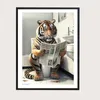 Interesting Bathroom Humorous Animal Wall Decoration Bear Dog Tiger Sitting on Toilet Reading Newspaper Poster Art Printing Canvas J240505