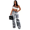 Royal Tracksuits Gold Baroque Gedrukte jogger 2 -delige set vrouwen uit schouder mouwloze crop top en magere broekpakken 2024 zomer sexy club outfits