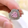 Cluster ringen S925 Silver Heart Pink Diamond Ring Set met 7 damesgroothandel