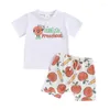 Kläder sätter barn pojkar shorts sätter kort ärm bokstäver tryck t-shirt med fruktkrita