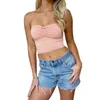 Damestanks Mini Rosette Ruched Tube Tops Bandeau voor vrouwen Summer Strapless Solid Color Show Navel bijgesneden Y2K Grunge Vest Streetwear