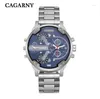 ساعة Wristwatches Watch Watch Men Quartz Mens Watches Stainless Steel Watchband المناطق الزمنية المزدوجة العسكرية غير الرسمية