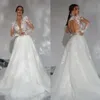 Vestidos elegantes con cuello en V boda a línea de línea de línea profunda mangas largas transparentes longitud sin espalda longitud hecha a medida de tamaño de novia suave vestidos de