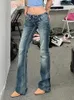 Jeans de femmes coréennes pantalon de rue en denim chic entièrement assorti y2k bureau dames ins washed tie teint basse hauteur pantalon décontracté 240426